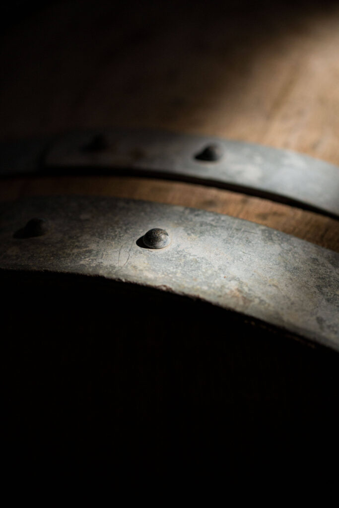 close-up of wooden barrel